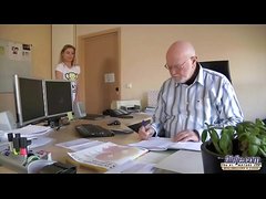 Young Secretary evaluation old man boss fucks beautiful horny young girl